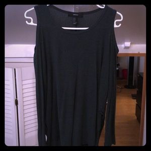 Cold shoulder greenish black long sleeve blouse